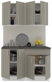 Set Bucatarie Karo V2, Gri Lucios/Alb, MDF, Blat Thermo 28 mm, L 120 cm