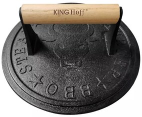 Presa din fonta pentru carne Kinghoff KH-1760, 22 cm, Maner din lemn, Negru/Lemn
