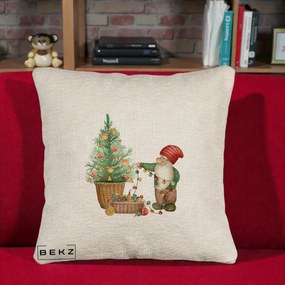 Perna Decorativa Pitic de Craciun cu Brad, 40x40 cm, Bej Canapea, Husa Detasabila, Perna Inclusa, BEKZ®