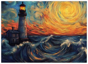 Tablou pe sticlă - Far în valuri (70x50 cm)