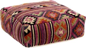 Pouf din iută țesut manual cu model kilim vibrant, 60×60×H20 cm, „Indra"