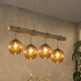 Brilagi - Lustră suspendată pe cablu WOOD GLASS 4xE27/60W/230V pin/gri/maro fumuriu