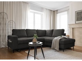 Colțar gri închis extensibil cu tapițerie din catifea reiată (cu colț pe partea dreaptă) Lofty Lilly – Miuform