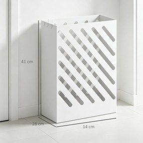 HOMCOM Suport pentru Umbrele cu Tavă pentru Colectarea Picăturilor și 4 Cârlige, 28x14x41 cm, Alb | Aosom Romania