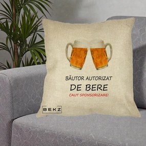 Perna Decorativa Bautor Autorizat de Bere, 40x40 cm, Crem, Husa Detasabila, Perna Inclusa, BEKZ®