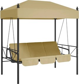vidaXL Bancă balansoar de grădină cu baldachin, nisipiu, oțel