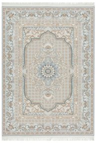 120x180 cm Covor Persan Isfahan, 70% Polipropilenă și 30% Polyester, Model Clasic, Gri, Densitate 3000 gr/m2
