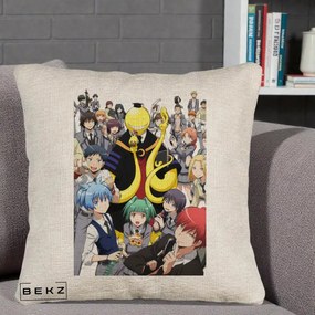 Perna Personalizata Assassination Classroom Grup Complet Anime, 40x40 cm, Bej Canapea, Husa Detasabila, Perna Inclusa, BEKZ®