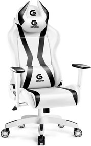 RESIGILAT- Scaun gaming, ergonomic, masaj pernă lombară, brațe reglabile 2D, piele PU, roți silențioase, rezistent 150 KG, Alb/Negru