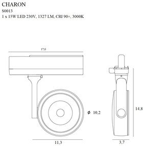 Spot LED directionabil pentru sina trifazata MAXLIGHT, CHARON alb