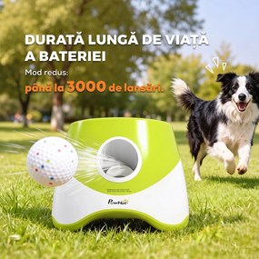PawHut Lansator Automat de Mingi pentru Câini de Talie Mică și Medie, cu 3 Mingi, 3 Distanțe Reglabile, Verde | Aosom Romania