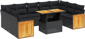 vidaXL Set canapele de grădină cu perne, 10 piese, negru, poliratan