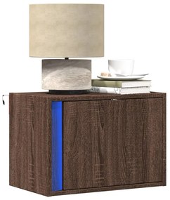 vidaXL Noptiere montate pe perete cu lumini LED, 2 buc., stejar maro