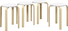 HOMCOM Set de Scaune Stivuibile pentru 4 Persoane, Scaune Moderne de Stivuire, Scaune Rotunde fără Spate, 40x40x45 cm, Lemn Natural | Aosom Romania
