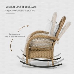 Outsunny fotoliu-balansoar în stil boho, PE-rattan, fotoliu-balansoar din rattan, huse perne lavabile, Natural + Gri deschis | Aosom Romania