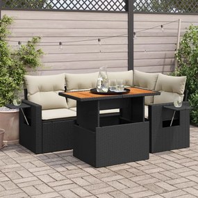 3327143 vidaXL Set mobilier de grădină cu perne, 5 piese, negru, poliratan