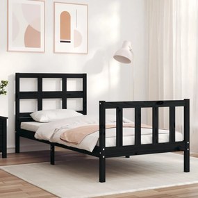 3192980 vidaXL Cadru de pat cu tăblie single, negru, lemn masiv