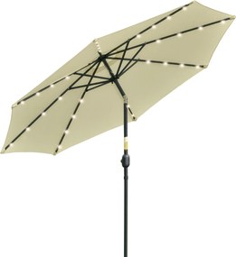 Outsunny Umbrelă de Grădină Inclinabilă Ø265 cm cu 32 Lumini LED Solare și Manivelă, Umbrelă de Exterior cu 8 Spițe, din Oțel, Poliester, pentru Terasă, Curte, Balcon, Bej | Aosom Romania