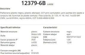 Plafoniera LED design modern LASSE negru 12379-6B GL