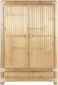 Dulap înalt din bambus și ratan, natur, cu 2 uși, 2 sertare, 3 rafturi și bară pentru haine, legături din ratan, 170 x 120 x 60 cm, „Bally”