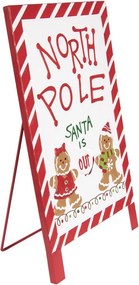 Semn decorativ de Crăciun din metal alb și roșu, 29x16x51 cm, „North Pole”