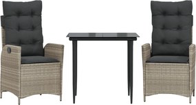 vidaXL Set mobilier de grădină cu perne, 3 piese,gri deschis,poliratan