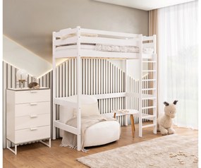 Pat Samio 80x190 copii supraetajat - culoare alb