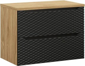Set dulap baza suspendat 80 cm cu blat Comad Ocean stejar uleiat si negru mat