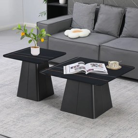 Masuta De Cafea Set 2 Bucati Belkora Metal-piatra Sinterizata Marmura Neagra