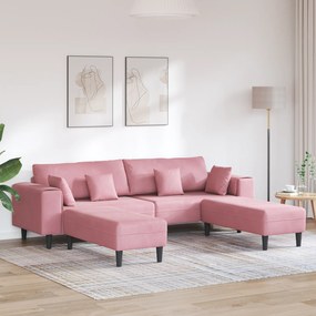 vidaXL Canapea din catifea cu pernă cu pernă 3 pcs Roz 208 cm Catifea