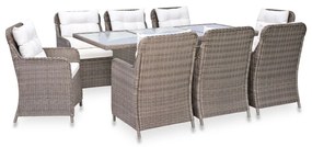 3057797 vidaXL Set mobilier de exterior, 9 piese, maro, poliratan