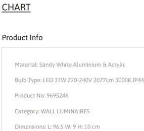 Aplica LED pentru oglinda baie IP44 CHART 31W alba