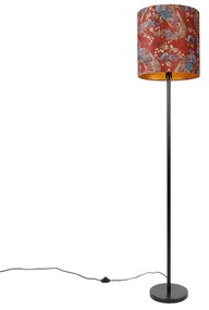 Lampă de podea cu abajur negru cu design de păun roșu 40 cm - Simplo