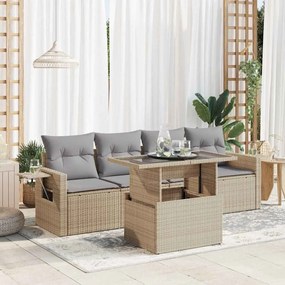 vidaXL Set canapele de grădină cu perne, 5 piese, bej, poliratan