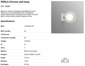Aplica de perete baie cu protectie IP44 PERLA Chrome 40086
