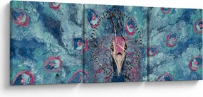 Tablou cu păun pictat (cu ceas) (90x30 cm)
