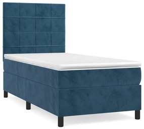 3143011 vidaXL Pat box spring cu saltea, albastru închis, 100x200 cm, catifea
