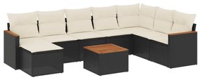 3226252 vidaXL Set mobilier de grădină cu perne, 9 piese, negru, poliratan