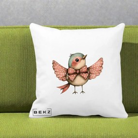 Perna Decorativa Pasare Roz cu Aripi si Fundita, 40x40 cm, Alba Mata, Husa Detasabila, Perna Inclusa, BEKZ®