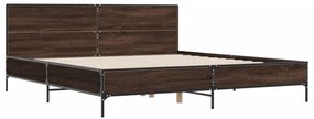 3280021 vidaXL Cadru de pat, stejar maro, 200x200 cm, lemn prelucrat și metal