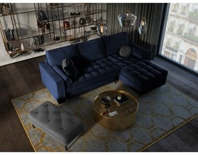 Colțar extensibil din catifea cu șezlong dreapta Milo Casa Santo, albastru