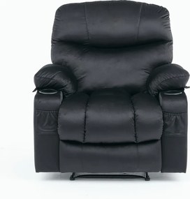 Fotoliu Masaj, Incalzire, rabatabil, sezut cu arcuri metalice, suport picioare extensibil, Catifea, Negru