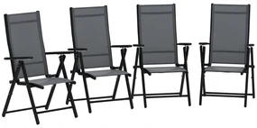 Outsunny Set de 4 Scaune Pliabile pentru Grădină cu Spătar și Șezut din Plasă, 56x69x106 cm, Gri | Aosom Romania