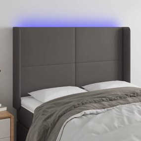 3123862 vidaXL Tăblie de pat cu LED, gri, 147x16x118/128 cm, piele ecologică