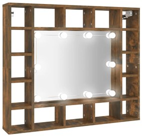 820448 vidaXL Dulap cu oglindă și LED, stejar fumuriu, 91x15x76,5 cm