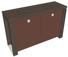 Dulap mic Verno+ 140 x 46 x 90 cm, uși de sticlă, stejar antracit / maro