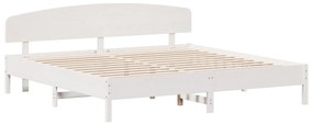 3207194 vidaXL Cadru pat cu tăblie 200x200 cm, alb, lemn masiv de pin