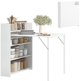 HOMCOM Masă pliabilă, perfectă pentru spații mici, cu 4 rafturi discrete, masă pliabilă de bucătărie, funcție anti-răsturnare, Alb | Aosom Romania