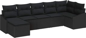 vidaXL Set de canapea cu pernă 7 pcs Negru poliratan