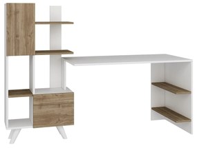 Birou Alis  cu Biblioteca cu usi si rafturi, Alb, 170 x 120 x 60 cm